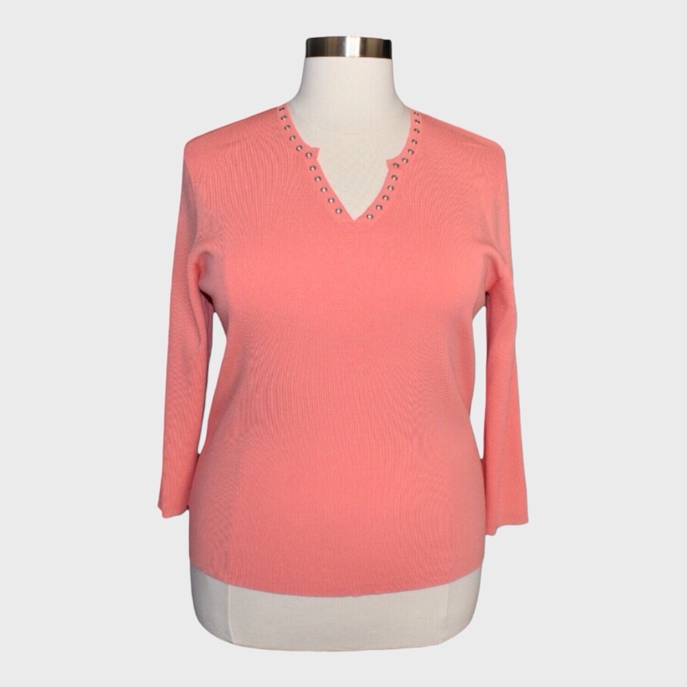 NWT Dressbarn Grommet V Neck Stretch Knit Top